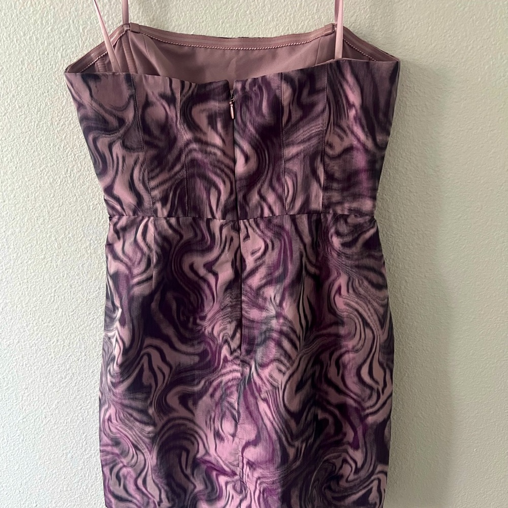 BCBG Womens Size 6 Strapless Satin Martina Dress Violet Tie Dye Cocktail